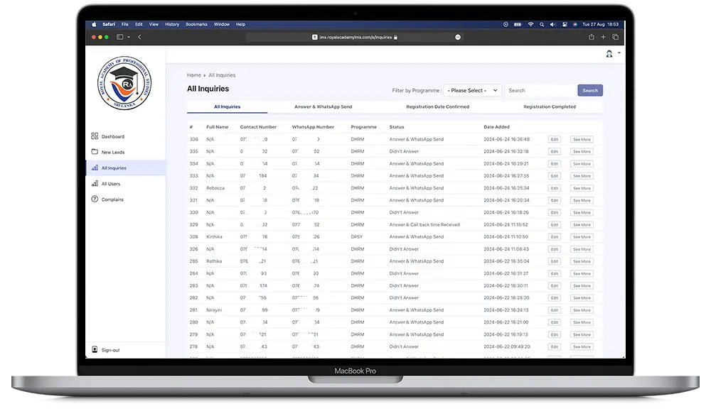 Portfolio-Royal Academy Inquiry Management System